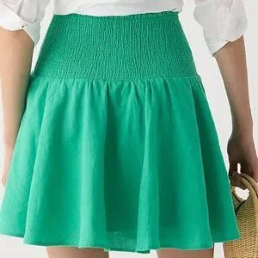 J.Crew Smocked-waist‎ linen mini skirt in Summer Green 3X